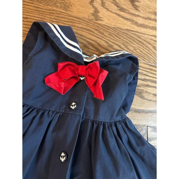 Sophie Rose 3T Navy Sailor Dress Red Bow Nautical Anchor Buttons Toddler Girl - Picture 2 of 5